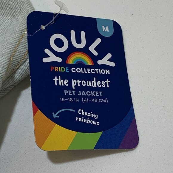 Youly Pride Pet Denim Jacket Light Blue Rainbow Print For Dogs Medium 16-18 In - Picture 5 of 5